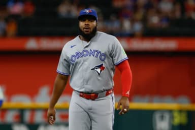 Toronto Blue Jays first baseman Vladimir Guerrero Jr. (27) looks on during the first inning against the Texas Rangers at Globe Life Field.