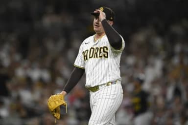 San Diego Padres pitcher Adrian Morejon (50) comes off the field after pitching during the eighth inning against the Pittsburgh Pirates at Petco Par