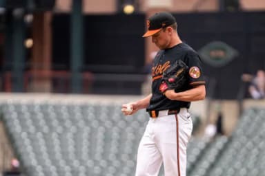 Baltimore Orioles pitcher Chris Bassitt (40) prepares to pitch during the first inning at Oriole Park at Camden Yards.