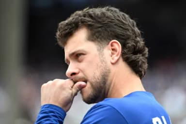 Toronto Blue Jays infielder Ernie Clement (22) nibbles on his thumb as he watches play against the Baltimore Orioles in the sixth inning at Rogers Centre.