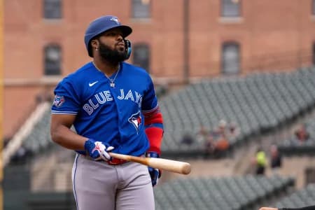 Toronto Blue Jays first baseman Vladimir Guerrero Jr. (27) looks on during the first inning at Oriole Park at Camden Yards